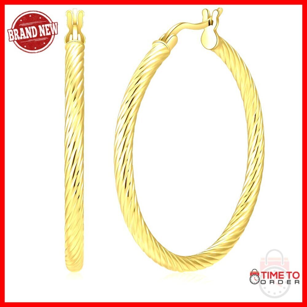 35mm 14K Gold Vermeil Hoop Earrings, Lightweight Hollow, Hypoallergenic